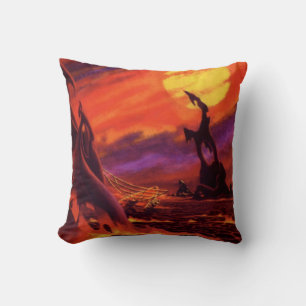 Vintage Science Fiction Volcano Planet w Red Lava Cushion