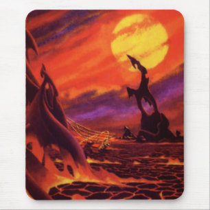 Vintage Science Fiction Volcano Planet w Red Lava Mouse Mat
