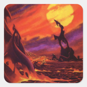 Vintage Science Fiction Volcano Planet w Red Lava Square Sticker