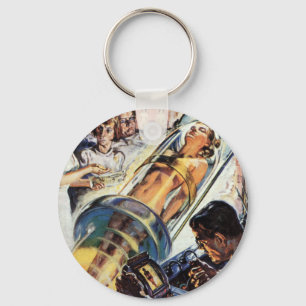 Vintage Science Fiction, Woman Lab Experiment Key Ring