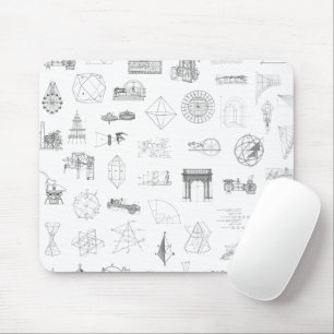 Vintage Science Illustrations Black White Pattern Mouse Mat