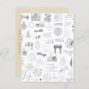 Vintage Science Illustrations Black White Pattern Postcard