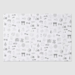 Vintage Science Illustrations Black White Pattern Tissue Paper