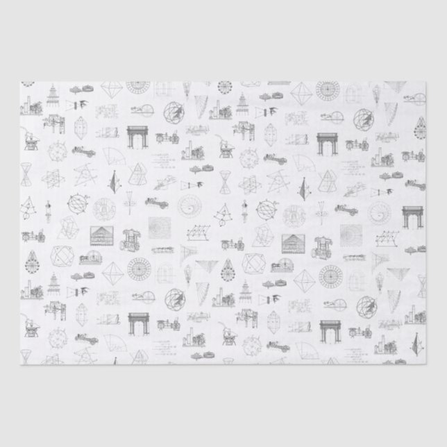 Vintage Science Illustrations Black White Pattern Tissue Paper (Front)