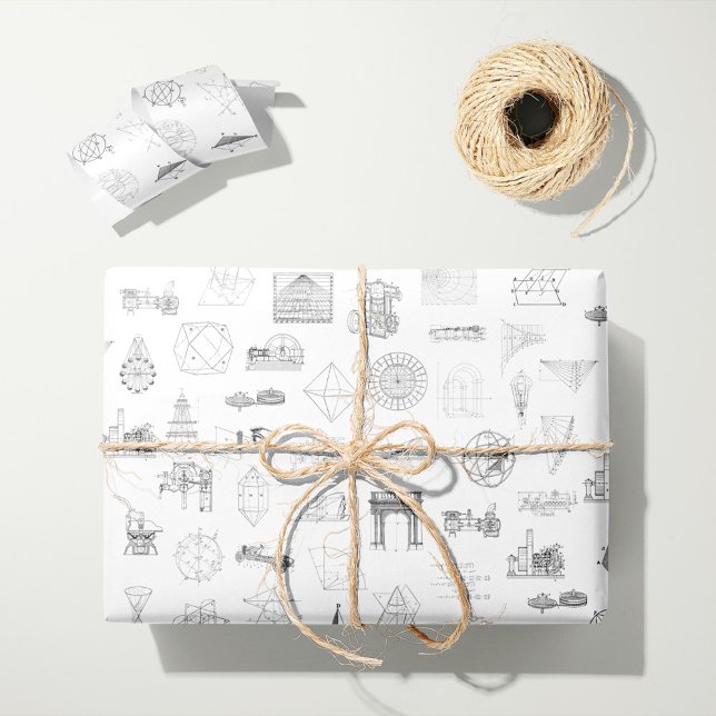 Vintage Science Illustrations Black White Pattern Wrapping Paper (Creator Uploaded)