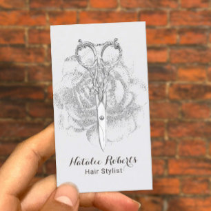 Vintage Scissor & Flower Hair Stylist Beauty Salon Business Card