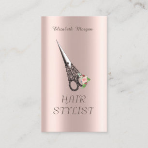 Vintage Scissors Hair Rose Gold Business Card
