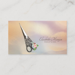 Vintage Scissors Roses Hairdresser Colorful Business Card