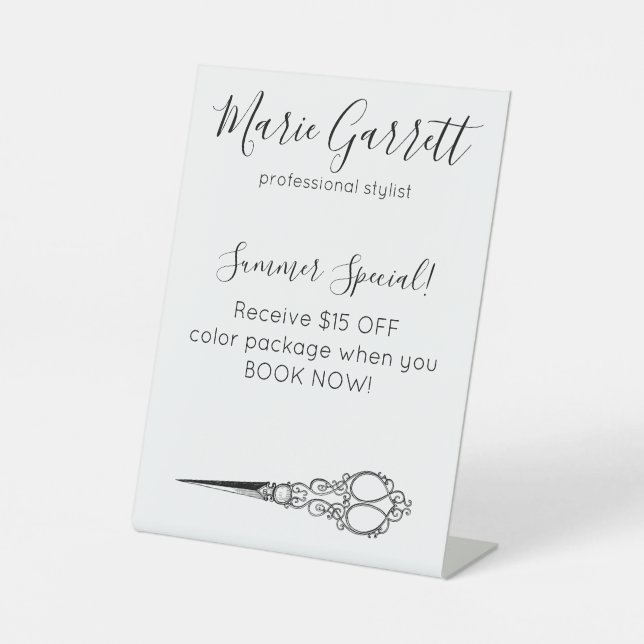 Vintage Scissors Salon Business Pedestal Sign (Front)