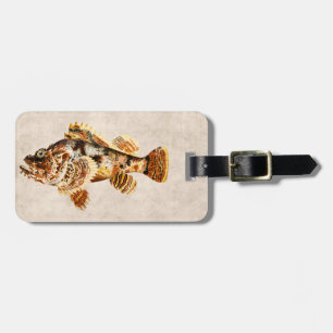 Vintage Scorpion Fish Antique Hawaiian Drawing Luggage Tag