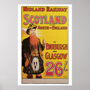 Vintage Scotland by train travel ad Poster