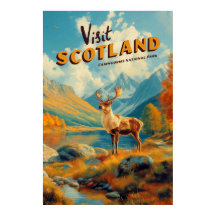 Vintage Scotland Cairngorms Reindeer Poster