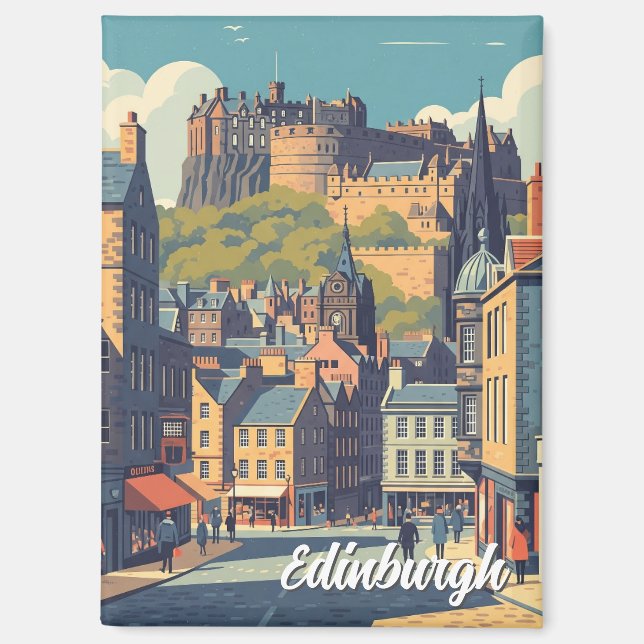 Vintage Scotland Edinburgh Castle Travel Magnet (Front)