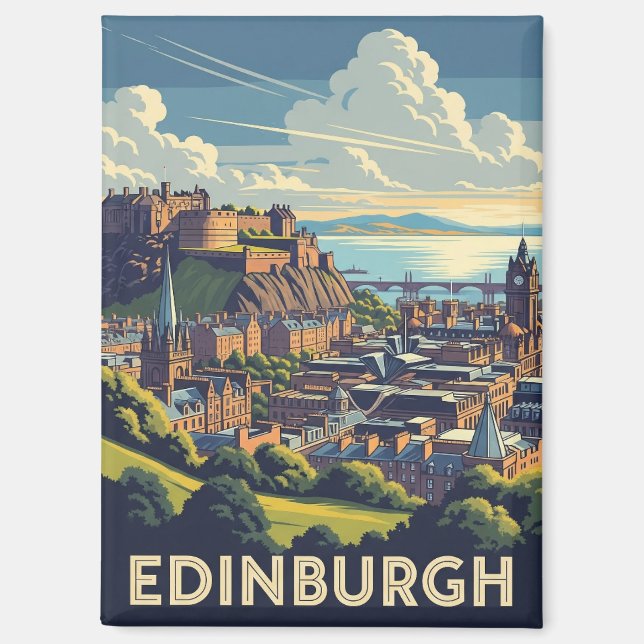 Vintage Scotland Edinburgh Castle Travel Magnet (Front)