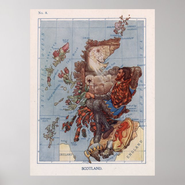 Vintage Scotland Robert The Bruce Illustrative Map Poster (Front)