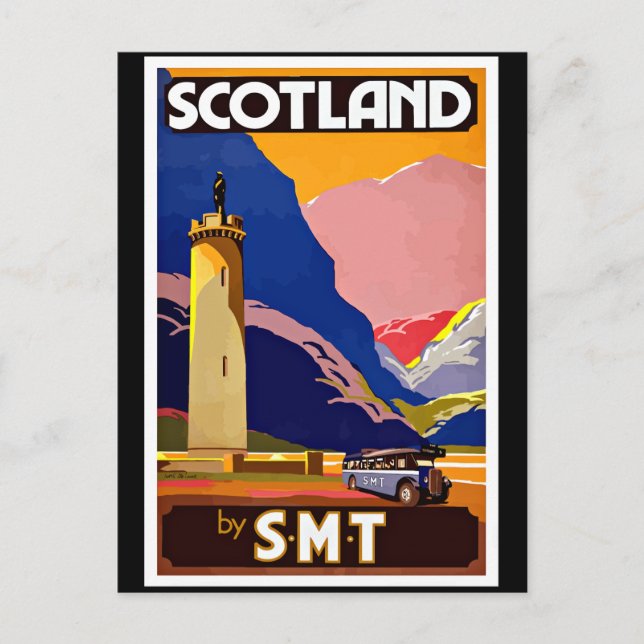 Vintage Scotland Travel Poster, Postcard (Front)