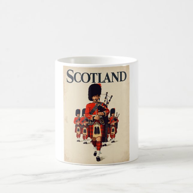 Vintage Scotland Travel - Retro Scottish Bagpiper Coffee Mug (Center)