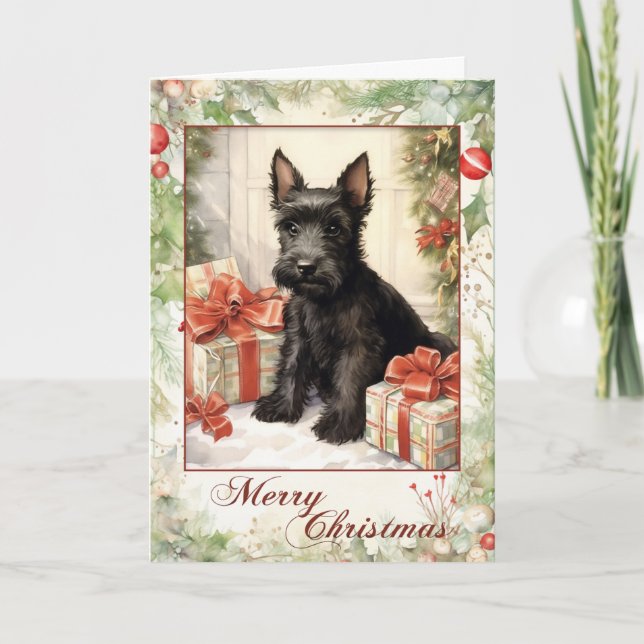 Vintage Scottie Christmas Holiday Card (Front)