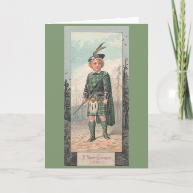 Vintage Scottish Boy Christmas Greeting Card (Front)