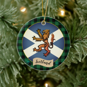 Vintage Scottish Flag, Rampant, Plaid, Scotland Ceramic Tree Decoration