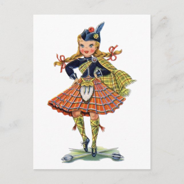 Vintage Scottish girl traditional dress Postcard (Front)