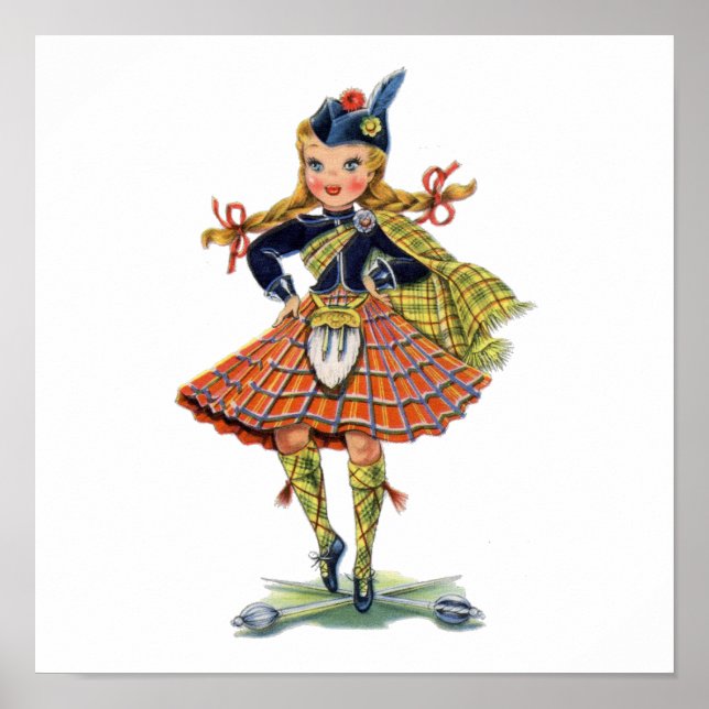 Vintage Scottish girl traditional dress Poster (Front)