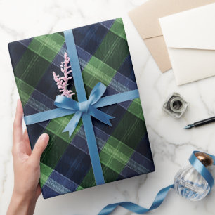 Vintage Scottish Green Navy Tartan Plaid Pattern Wrapping Paper