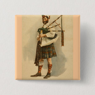 Vintage Scottish Highland BagPipe Player Kilt Man 15 Cm Square Badge