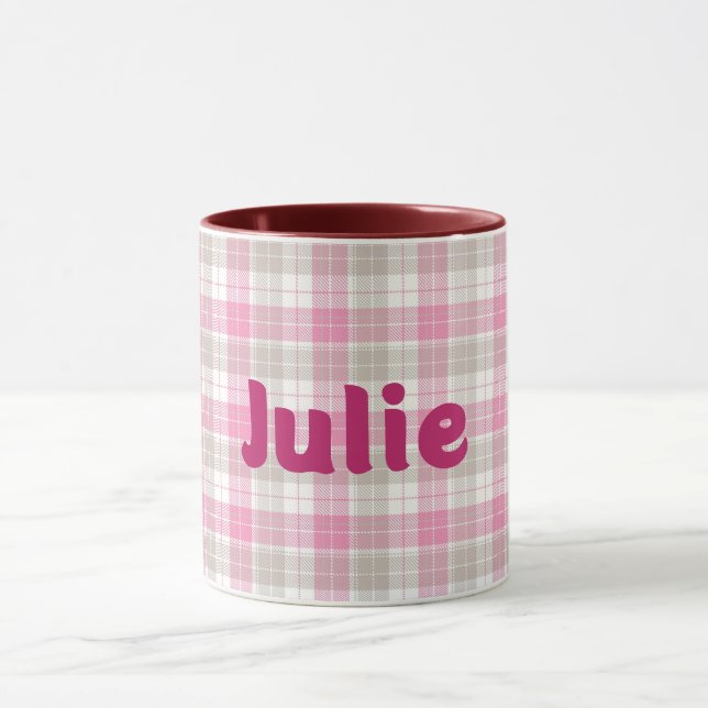 Vintage Scottish Plaid in Pink Name Mug Cup (Center)