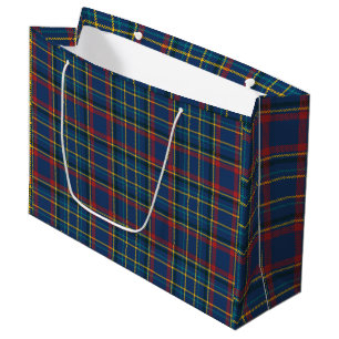 Vintage Scottish Tartan Plaids, blue, red, yellow  Large Gift Bag