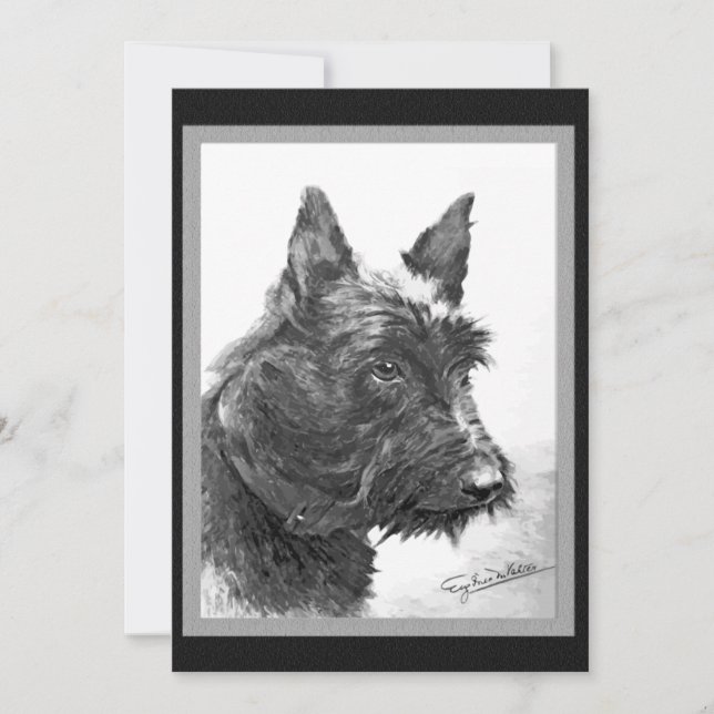 Vintage Scottish Terrier art Invitation (Front)
