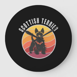 Vintage Scottish Terrier Sunset Large Clock