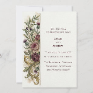Vintage Scottish Thistle Rose Wedding Invitation