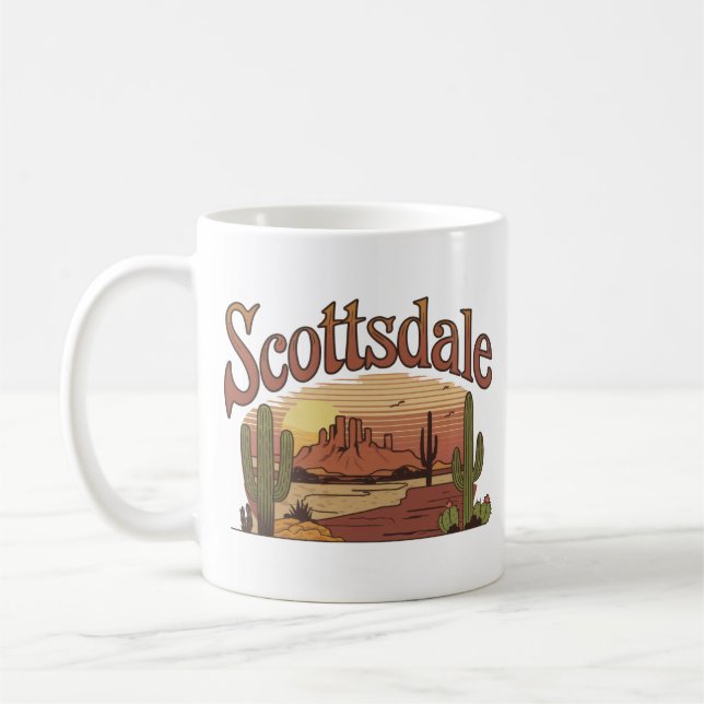 Vintage “Scottsdale Arizona” Retro Desert Sunset Coffee Mug (Left)