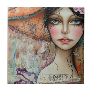 Vintage Scrapbook Collage Face (10) Tile