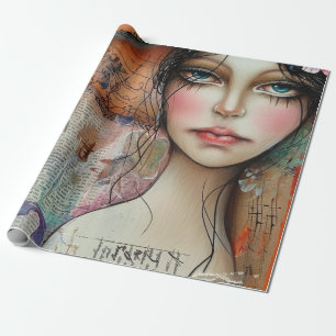 Vintage Scrapbook Collage Face (10) Wrapping Paper