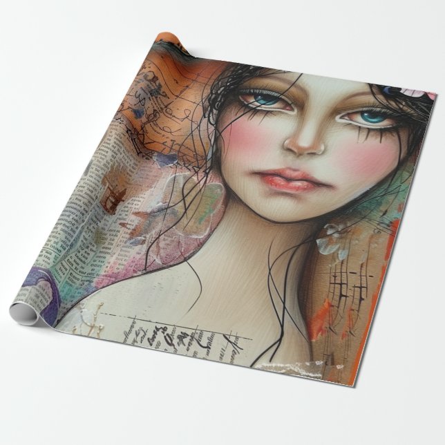 Vintage Scrapbook Collage Face (10) Wrapping Paper (Unrolled)