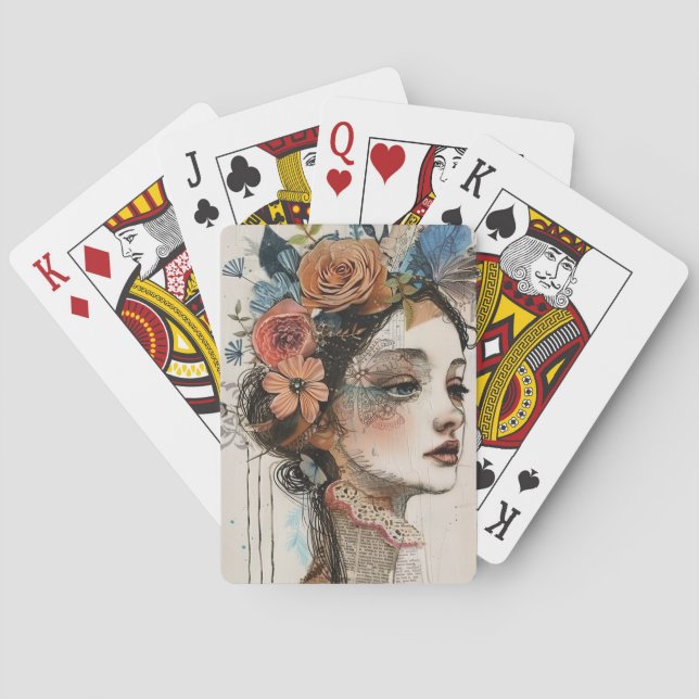 Vintage Scrapbook Collage Face (2) Playing Cards (Back)