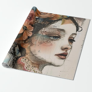Vintage Scrapbook Collage Face (2) Wrapping Paper