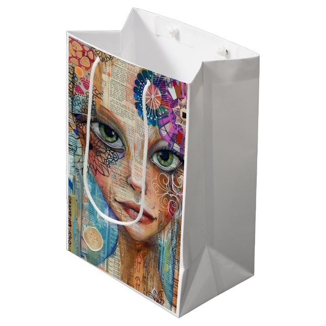 Vintage Scrapbook Collage Face (3) Medium Gift Bag (Front Angled)