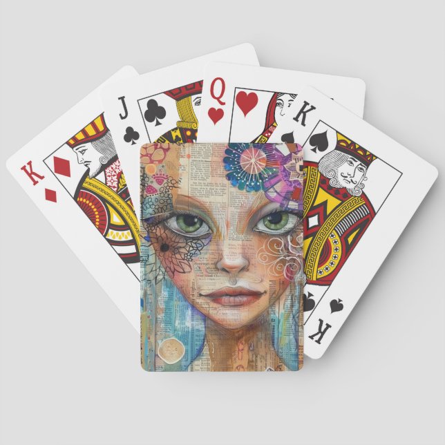 Vintage Scrapbook Collage Face (3) Playing Cards (Back)