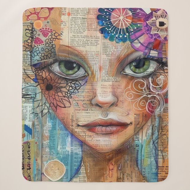 Vintage Scrapbook Collage Face (3) Sherpa Blanket (Front)