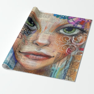 Vintage Scrapbook Collage Face (3) Wrapping Paper