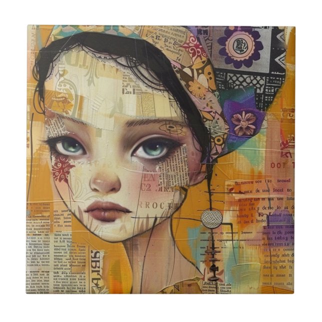 Vintage Scrapbook Collage Face (4) Tile (Front)