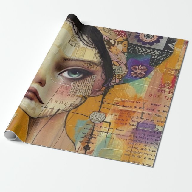 Vintage Scrapbook Collage Face (4) Wrapping Paper (Unrolled)