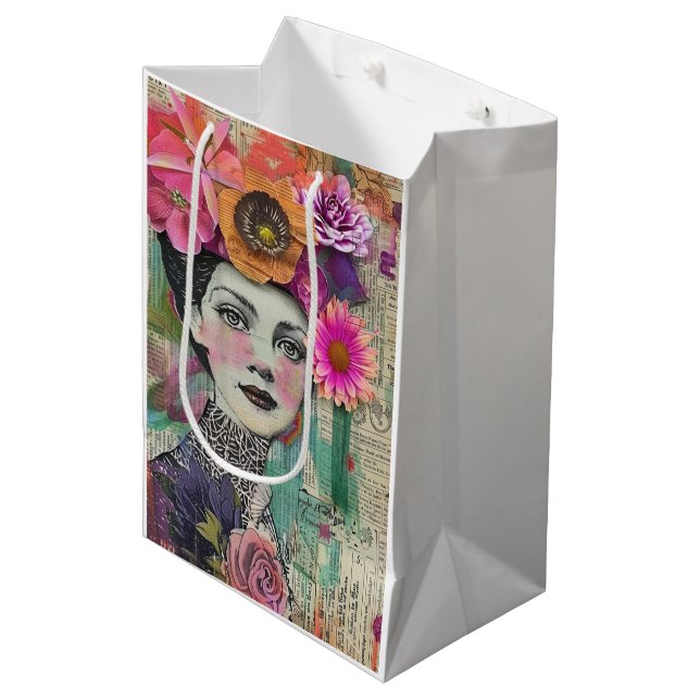 Vintage Scrapbook Collage Face (5) Medium Gift Bag (Front Angled)