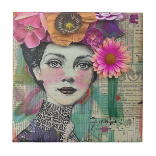 Vintage Scrapbook Collage Face (5) Tile