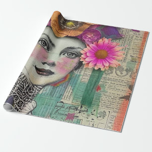 Vintage Scrapbook Collage Face (5) Wrapping Paper