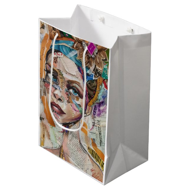 Vintage Scrapbook Collage Face (6) Medium Gift Bag (Front Angled)