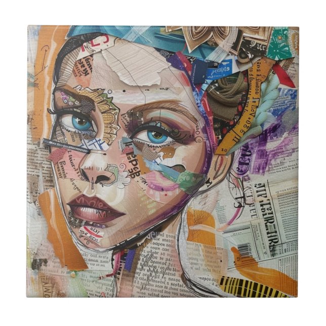 Vintage Scrapbook Collage Face (6) Tile (Front)